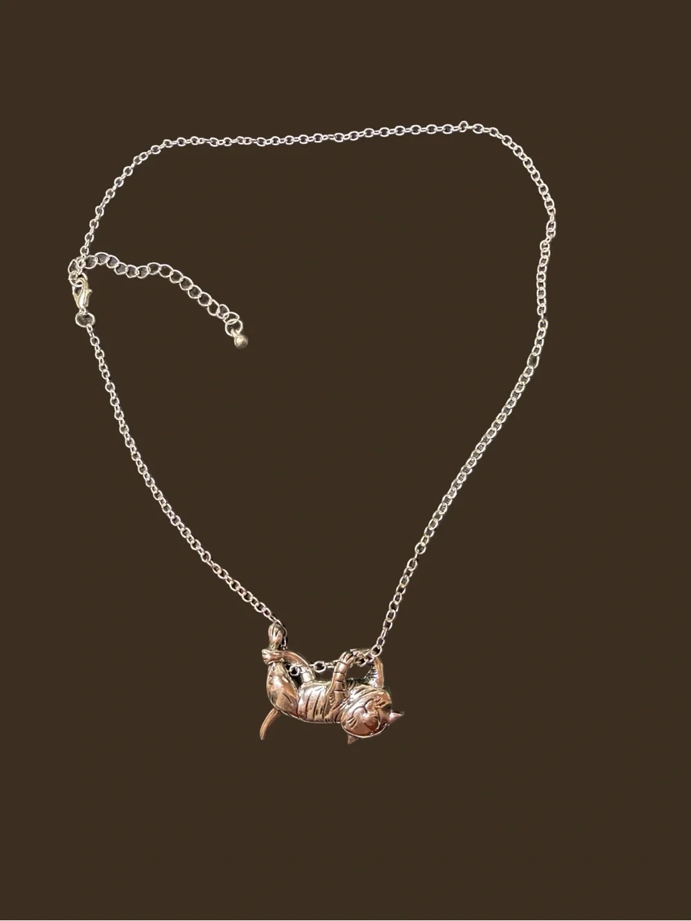 Whimsical Silver Color Cat Necklace – Playful Sculpted Kitty Pendant - Picture 7 of 7